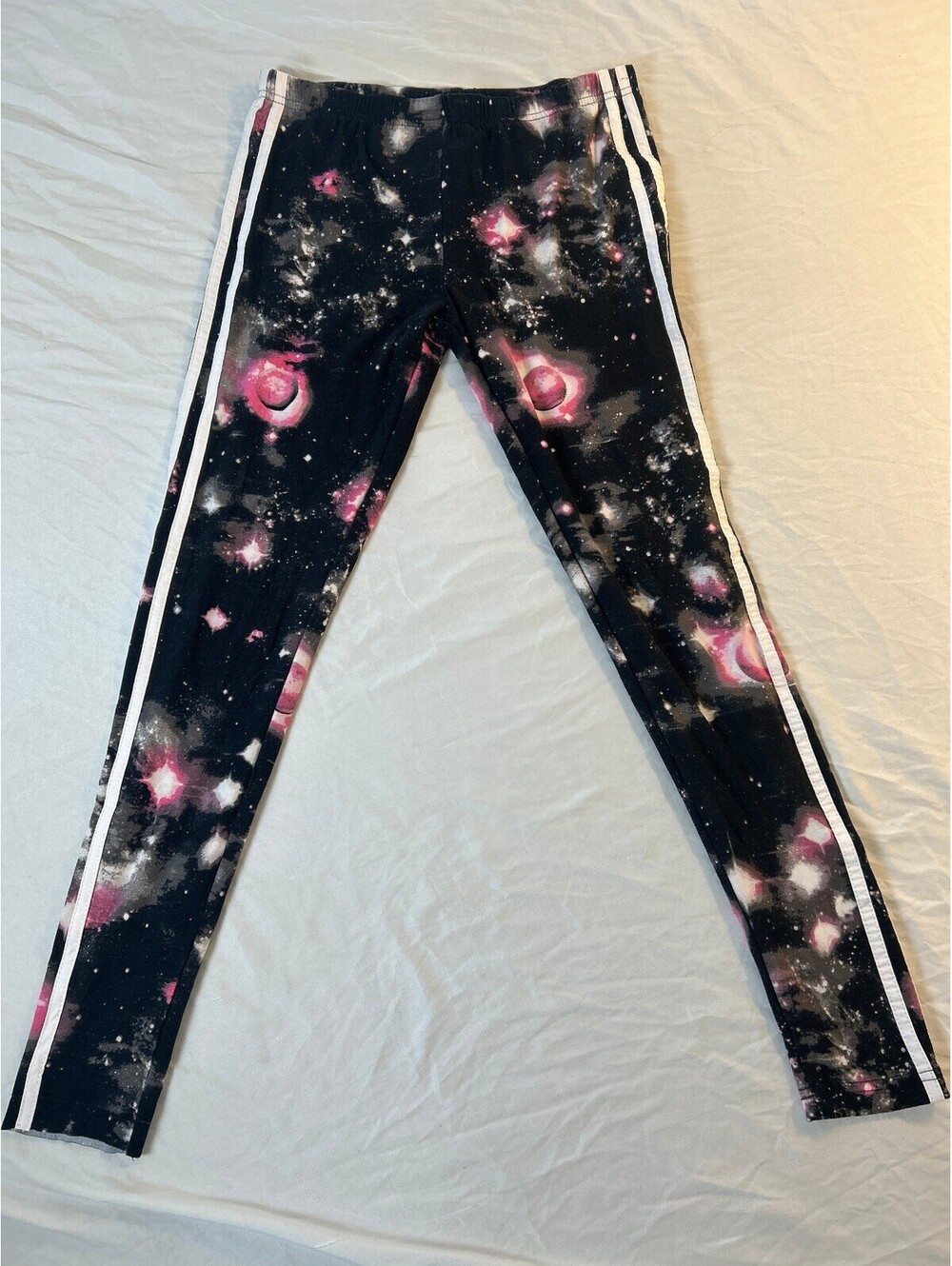 No Boundaries Juniors Galaxy Space Print Leggings M 7-9 Black Pink Side Stripe